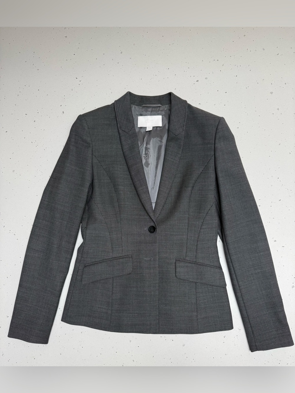 BOSS Hugo Boss Women’s Sharkskin Blazer Black Gray Career Jacket